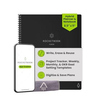 Imagem de Caderno reutilizável Rocketbook Fusion, folhas pontilhadas, 21,5 x 28 cm, 42 páginas, Infinity Black