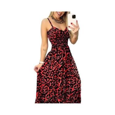 Imagem de Vestido Longo Com Estampa De Leopardo, Decote Em V E Cintura Alta, Mod