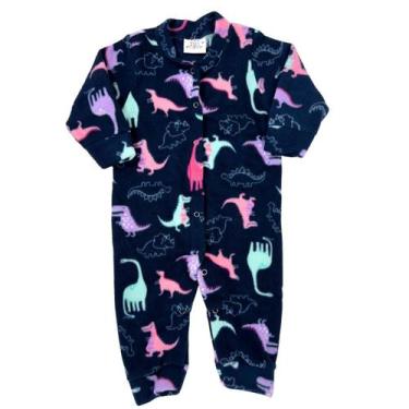 Imagem de Macacão Soft Estampado Pettenati Com Botão Bebê Inverno, Dino rosa f19