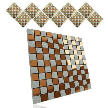 Imagem de Pastilha De Vidro Adesiva Kit 10 Uni Cozinha Lavabo Banheiro Sala Decorativa Moderna Reforma Requintado Facil Aplicacao