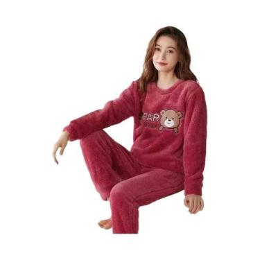 Imagem de Pijamas Femininos De Flanela Grossa E Quente Em Veludo Coral, Conjunto
