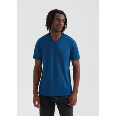 Imagem de Camiseta Básica Masculina Manga Curta Regular Decote V World, EXG, Azu