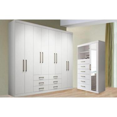 Imagem de Kit Guarda Roupa Casal e Cômoda QC117 9 Portas de Bater 12 Gavetas MDP Branco Santos Andirá