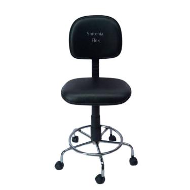 Imagem de Cadeira caixa secretaria base de ferro cromada corano preto