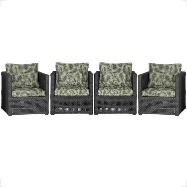 Imagem de Kit 4 Poltronas Madri Alumínio Corda Náutica Estofado Preto Trama Original