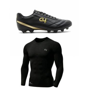 Imagem de Chuteira Masculina C4 Sports Para Campo Natural Acompanha Kit Com Camisa Térmica Com Proteção UV-Masculino