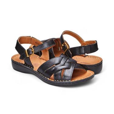 Imagem de Sandália com Fivela Couro Preto Levecomfort, 36