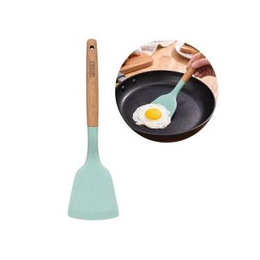 Imagem de Espátula Turner Cozinha 32cm Madeira e Silicone Multiuso