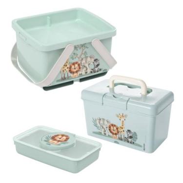 Imagem de Kit Infantil Trocador de Fraldas Bebe Safari Plasutil Verde 3 Pecas 18