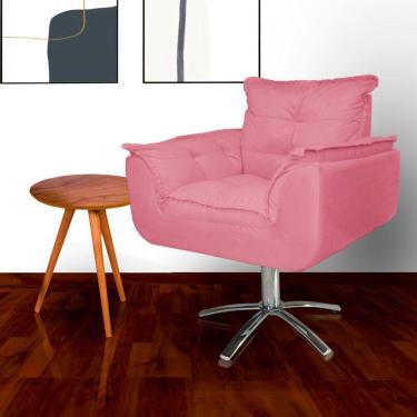 Imagem de Poltrona Sala de Estar Base Giratória de Metal Opala Suede Rosa Barbie - LM DECOR