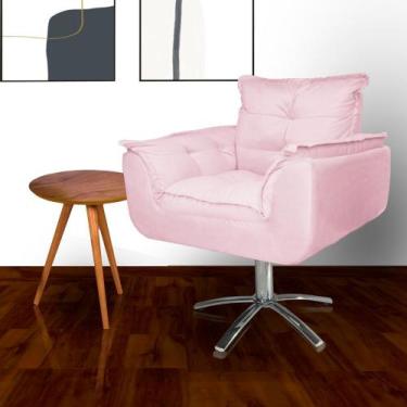 Imagem de Poltrona Sala de Estar Base Giratória de Metal Opala Suede Rosa Bebe -