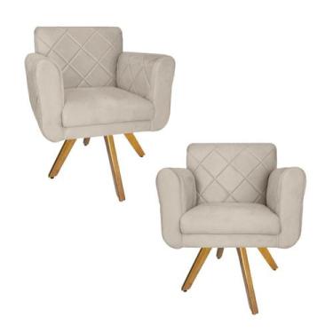 Imagem de Jogo 2 Poltrona Decorativa Base Giratória De Madeira Salão Isabella Su