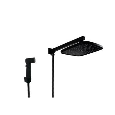 Imagem de Ducha Chuveiro ABS Preto Fosco 21 cm com Chuveirinho Manual com Trava 