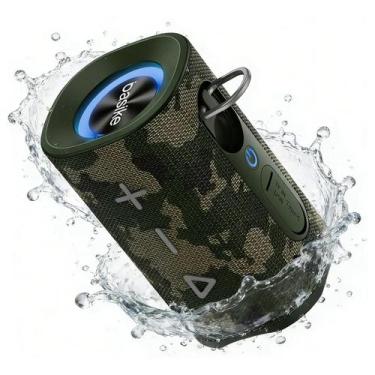 Imagem de Caixa som bluetooth basike ipx5 rgb potente à prova dágua - verde mili