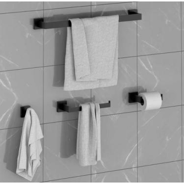 Imagem de Kit Acessórios Banheiro Lavabo Luxo 4 Peças Preto Black - GoldenX