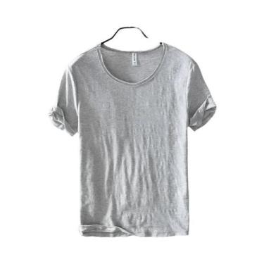 Imagem de Camiseta Masculina Slim-fit Retro Com Bordas Cruas Em Algodão, Leve, R
