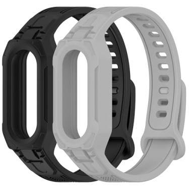 Imagem de UPZOBU Pacote com 2 pulseiras de substituição para Xiaomi Smart Band 10/9/8 Fitness Tracker pulseira inteligente de borracha TPU (cinza/preta)