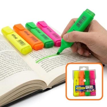 Imagem de Kit 4 Marca Texto Cores Destaque Estudo Escolar Escritório Sublinhar A