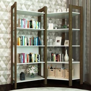 Imagem de Estante de Canto 5 Prateleiras 136CMX166CM Az Branco/Nogal - Espresso 