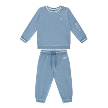 Imagem de Conjunto Menino em Moletom Felpado Detalhe Linhas Onda Marinha, Azul c