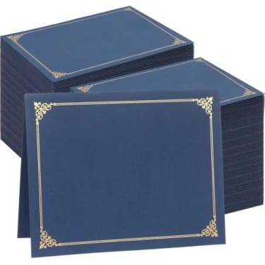 Imagem de Porta-certificado de 100 unidades, capas de diploma borda dourada, para certificados de tamanho carta 21 x 28 cm, papel-cartolina, documentos - azul marinho