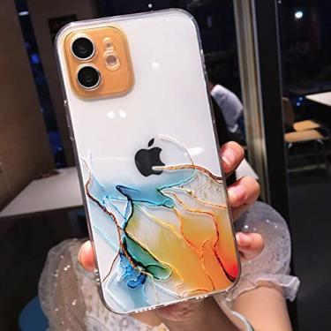 Imagem de Capa de telefone de pintura em aquarela para iPhone 13 Pro Max 12 Mini 11 X XR XS 7 8 Plus SE 2020 Mármore Claro Suave Capa à prova de choque, laranja, para iPhone 7plus