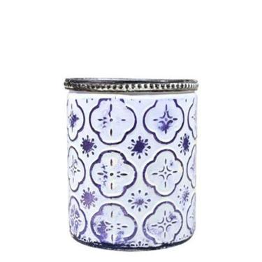 Imagem de Castiçal De Vidro Branco E Roxo 11,5X9,5 Cm