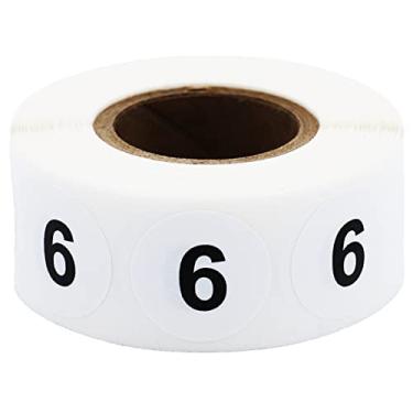Imagem de Adesivos brancos com pontos pretos número 6, redondos de 9,5 cm, 500 etiquetas em rolo para organização e inventário - Acabamento semibrilhante - Feito nos EUA