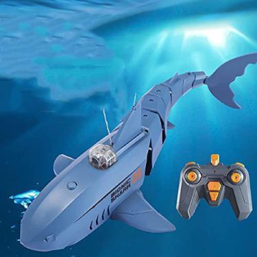 Imagem de Barco de controlo remoto elétrico 2,4 Ghz RC Speed ​​​​Boat simulação Shark Boat com câmara verão brinquedos aquáticos ao ar livre crianças brincando na água barco de brinquedo controlo de modo duplo, A