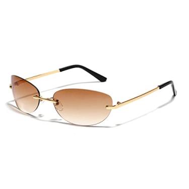 Imagem de Óculos de sol esportivos clássicos sem aro masculino laranja masculino óculos frios mulheres bebês armação oval óculos de sol uv400, c03 marrom, china