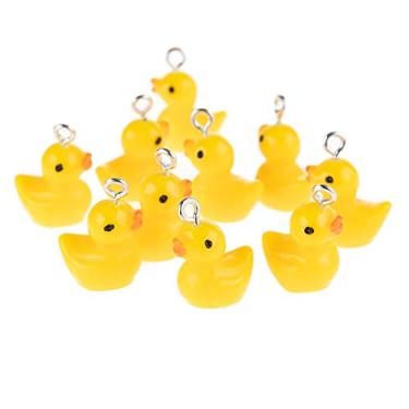 Imagem de YEYULIN 50 peças de mini patos de resina pingentes de pato amarelo pingentes de joias descobertas charme diy pingentes de pato para brinco pulseira colar chaveiro artesanato, Liga de aço, resina