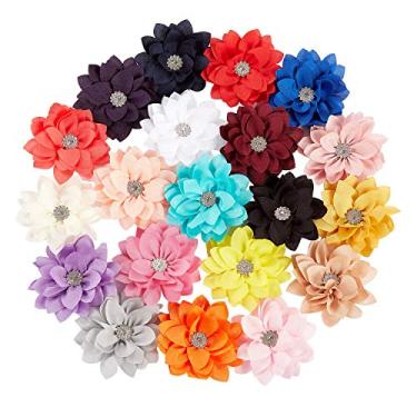 Imagem de InSowni Pacote com 20 presilhas de cabelo jacaré presilhas grandes de chiffon flor de lótus com strass acessórios de cabelo para bebês meninas crianças adolescentes mulheres