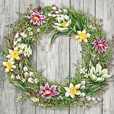 Imagem de Boston International IHR Guardanapos de papel de 3 camadas, 20 unidades, tamanho de coquetel, grinalda de primavera cinza