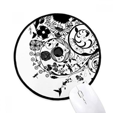 Imagem de DIYthinker Plantas de flores preto branco arte contorno de grão tapete de mouse desktop escritório tapete redondo para computador