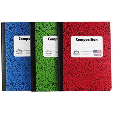 Imagem de Norcom Notebook de composição com 100 folhas de papel largo ~ Pacote com 3, Red, Blue, Green