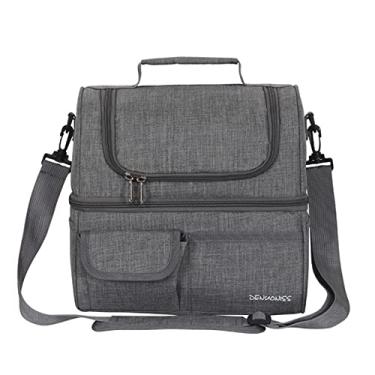 Imagem de Qudai Bolsa térmica com compartimento duplo à prova d'água à prova de vazamentos lancheira com alça de ombro para piquenique praia viagem escritório de trabalho