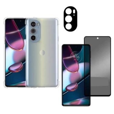 Imagem de Capa Capinha + Película Privacidade + Película da Lente da Câmera Compatível Com Moto Edge 30 - (Hard Glass Store)