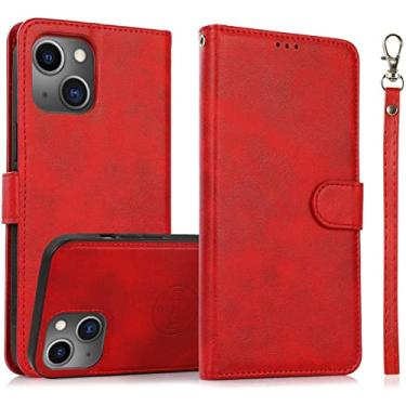 Imagem de GANYUU Capa para iPhone 14/14 Plus/14 Pro/14 Pro Max, capa carteira de couro PU destacável 2 em 1 com alça de pulso slots para cartão capa de telefone com suporte flip [suporte magnético suporte] (cor: vermelho, tamanho: 14)