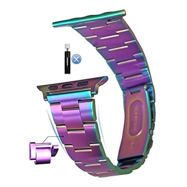Imagem de MaKTech Pulseira de Relógio de Metal de Aço Inoxidável,Remoção Autodesmontável (Sem Necessidade de Rerramenta),para Apple Watch 10/9/Ultra 2/SE/8/7[2024] (42mm/41/40mm,Colorido)