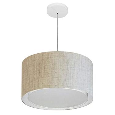 Imagem de Lustre Pendente Cilíndrico Duplo Cúpula Tecido 25/40x35 cm, Vivare Iluminação, Pendente4290 RST, Rustico Bege, Médio