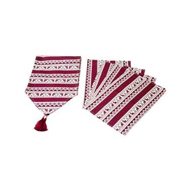 Imagem de Letuwj Toalha de mesa de Natal e 4 peças de jogo americano vermelho 203 x 30 cm