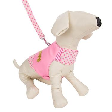 Imagem de CueCue Pet Pink Love Polka Dot Arreio sem estrangulamento com coleira, médio, rosa