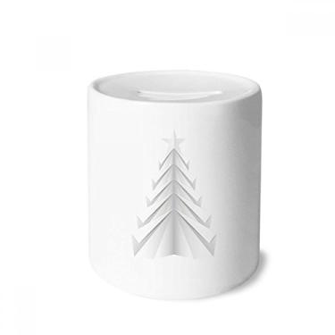 Imagem de DIYthinker Caixa de moedas branca abstrata de origami árvore de Natal caixa de cerâmica porta-moedas presente de cofrinho