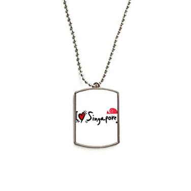 Imagem de DIYthinker I Love Singapura Bandeira de Palavra Love Coração Ilustração Corrente de Aço Inoxidável Pingente Colar para Animais de Estimação