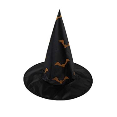 Imagem de Chapéu de bruxa infantil Bestgift chapéu de bruxa fantasia de Halloween chapéu de festa preto + morcego