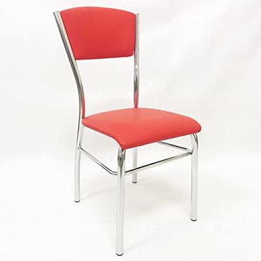 Imagem de Cadeira de COZINHA com reforço cromada assento e encosto vermelho - Poltronas do Sul
