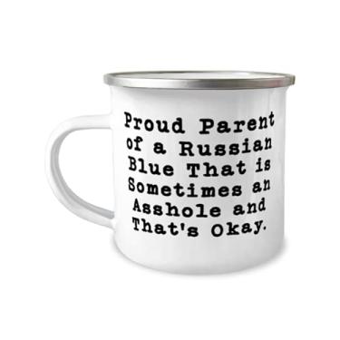 Imagem de Presentes perfeitos para gatos azuis russos, pai orgulhoso de um azul russo ou seja, caneca de acampamento de 355 ml para amantes de gatos