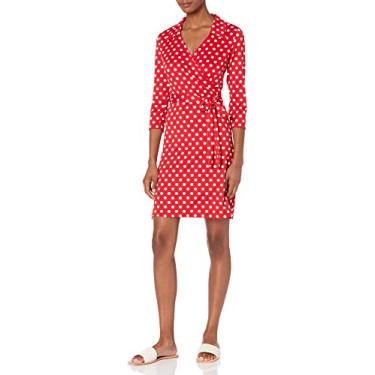 Imagem de Star Vixen Women's 3/4 Sleeve Faux Wrap Dress, Red/White Dot, Large