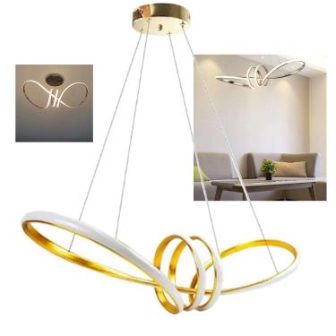 Imagem de Lustre Luminaria Arco Aneis Infinito 3 em 1 Pendente LED Decoraçao Luxo Sala Quarto Recepçao Moderno