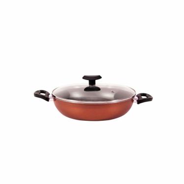 Imagem de Panela Frigideira Caçarola Wok Nº 26 Antiaderente com Tampa de Vidro Cobre